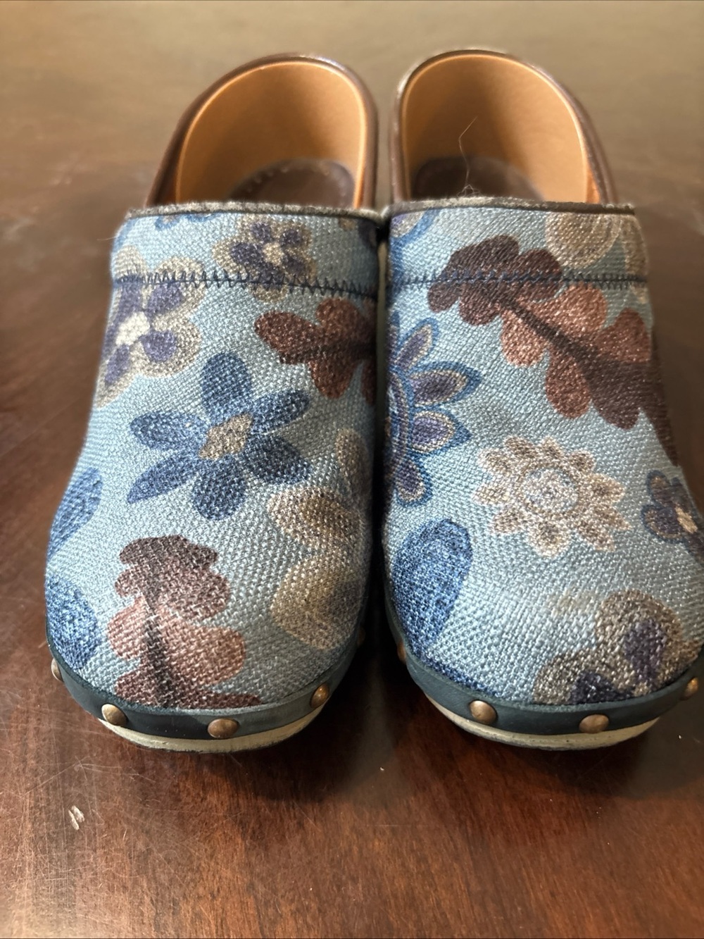 Dansko Blue Floral Textile Clogs